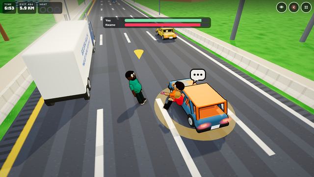 Two drivers squaring up on the highway with health bars showing