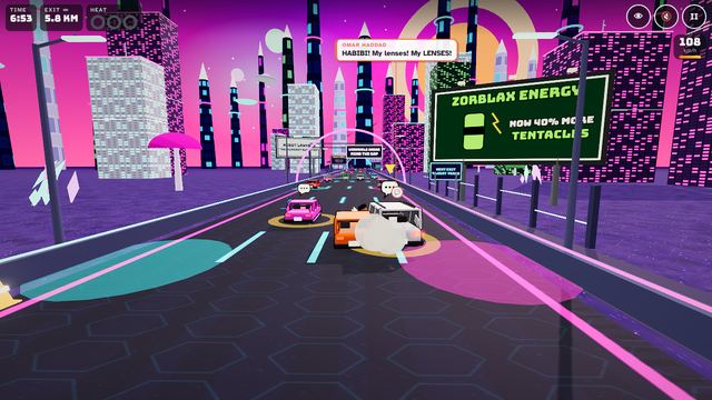 Hover cars on a pink alien space highway