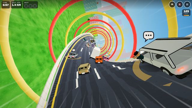 Cars driving through a giant barrel roll in the road